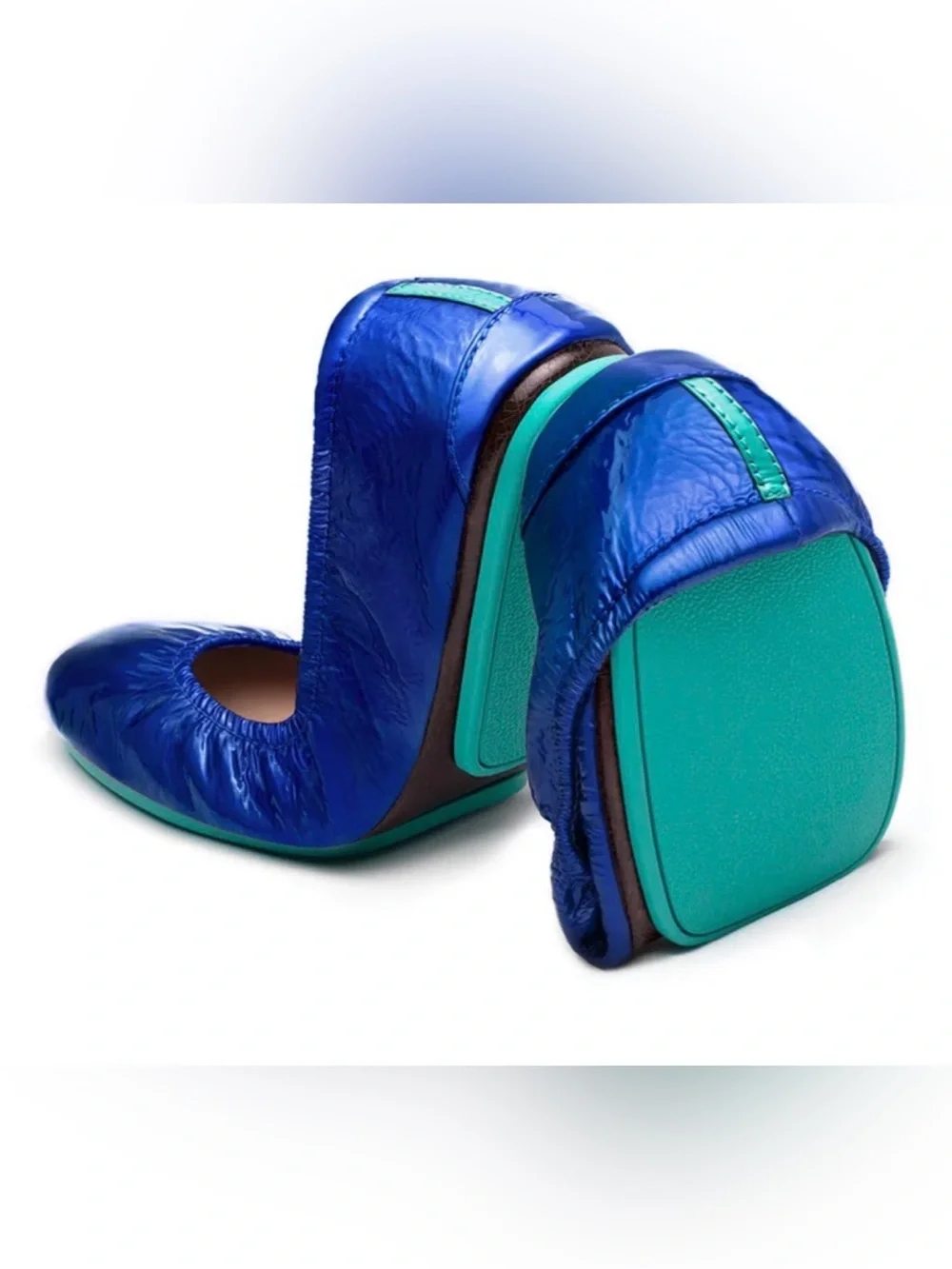 TIEKS Blue Metallic Foldable Ballet Flats with Teal Soles